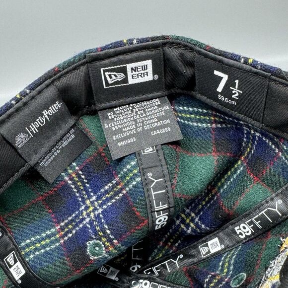 New Era 59Fifty Harry Potter Hogwarts Plaid Fitted Cap Size 7 1/2 New Green Wool - Picture 8 of 9
